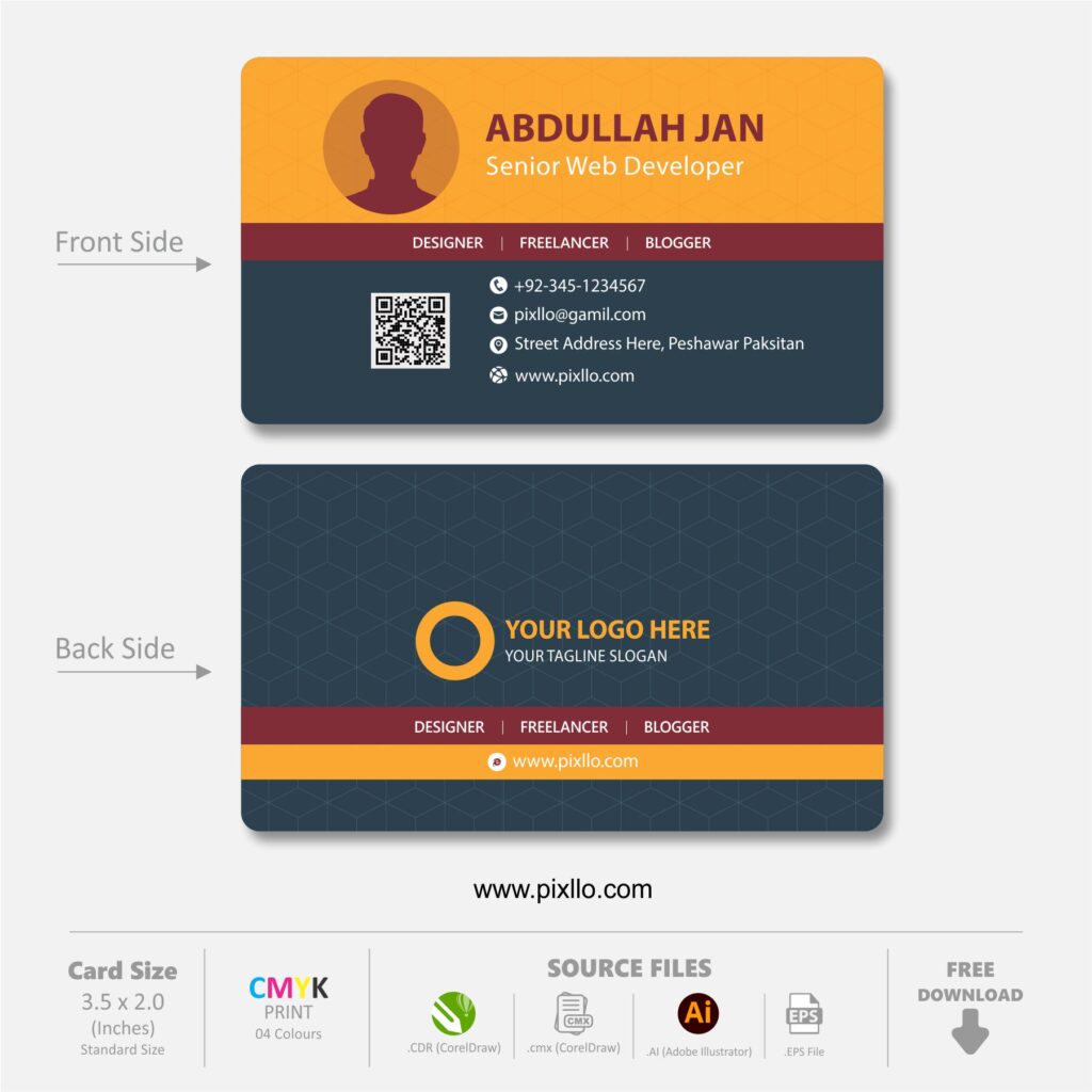 Download Free Classic Business Card CDR Template Design with source files CorelDraw & Illustrator files (.cdr/.ai/.cmx/.eps) from pixllo.com