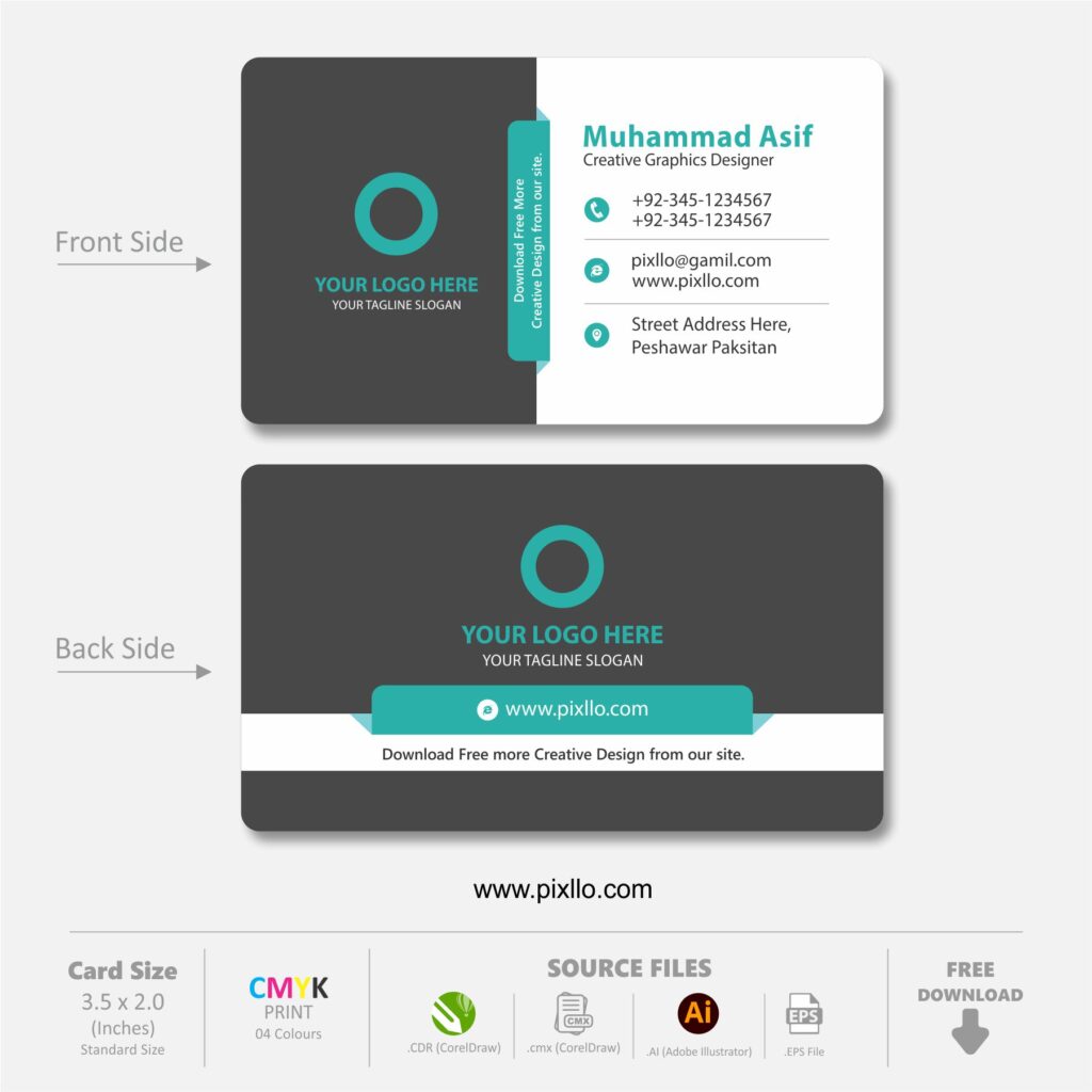 Download Free Creative Business Card CDR Template Design with source files CorelDraw & Illustrator files (.cdr/.ai/.cmx/.eps) from pixllo.com