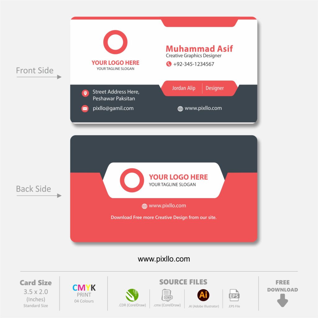 Download Free Official Business Card CDR Template Design with source files CorelDraw & Illustrator files (.cdr/.ai/.cmx/.eps) from pixllo.com