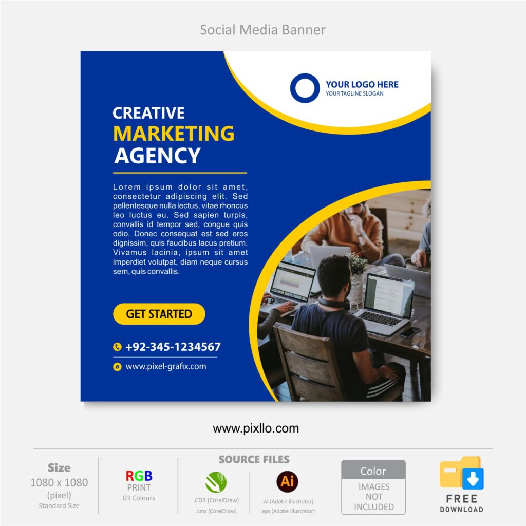 Download the Creative Marketing Agency Post Template with source files CorelDraw & Illustrator files (.cdr/.ai/.cmx/.eps) from pixllo.com