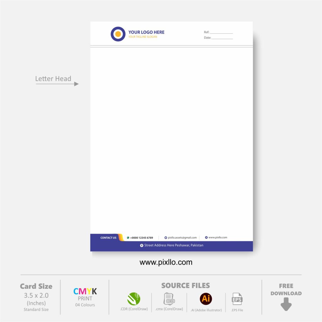 Download Free Elegant Letter Head CDR Template Design with source files CorelDraw & Illustrator files (.cdr/.ai/.cmx/.eps) from pixllo.com