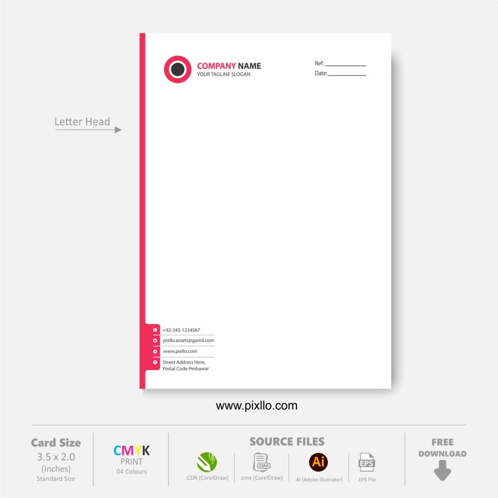 Download Free Corporate Letter Head CDR Template Design with source files CorelDraw & Illustrator files (.cdr/.ai/.cmx/.eps) from pixllo.com