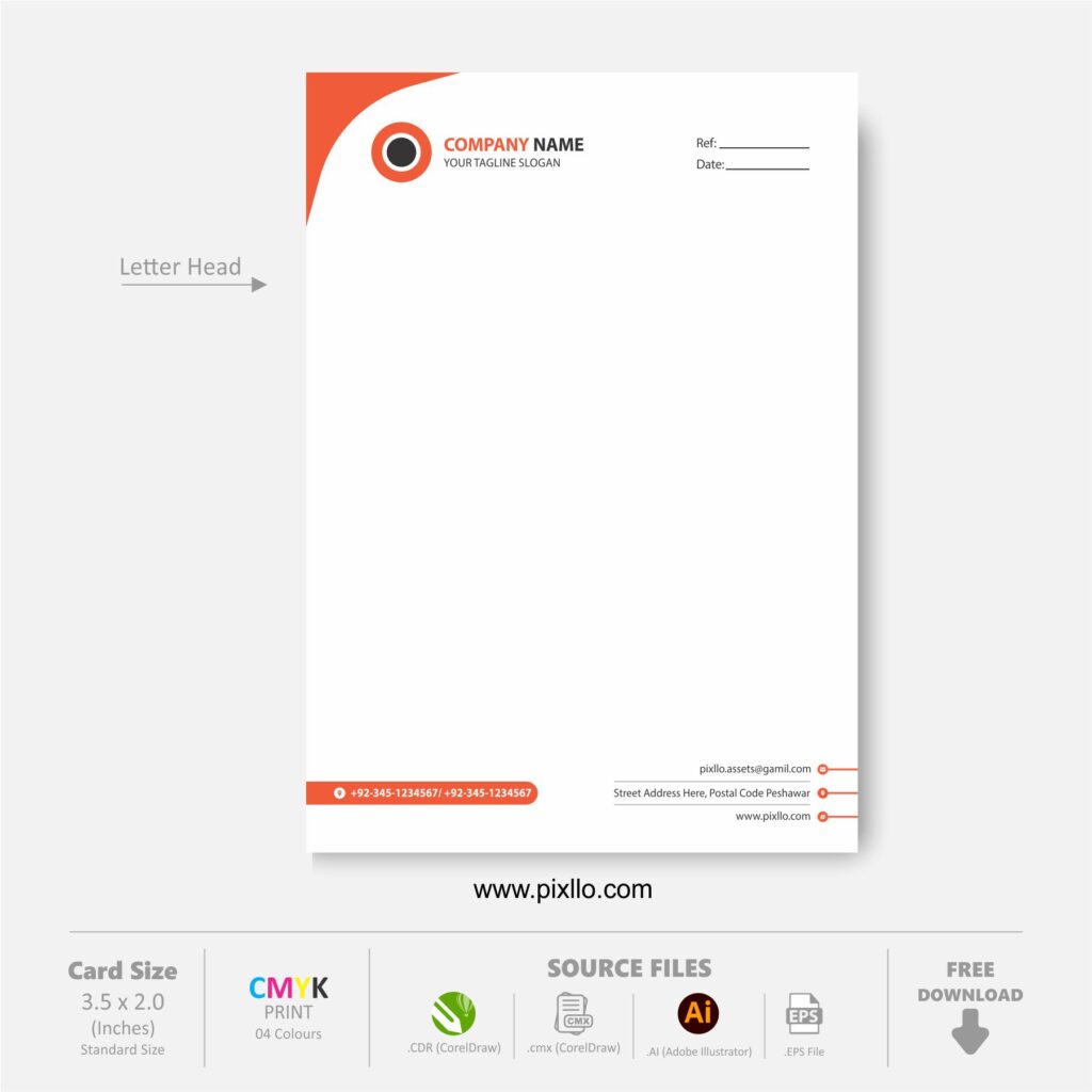 Download Free Modern Letter Head CDR Template Design with source files CorelDraw & Illustrator files (.cdr/.ai/.cmx/.eps) from pixllo.com