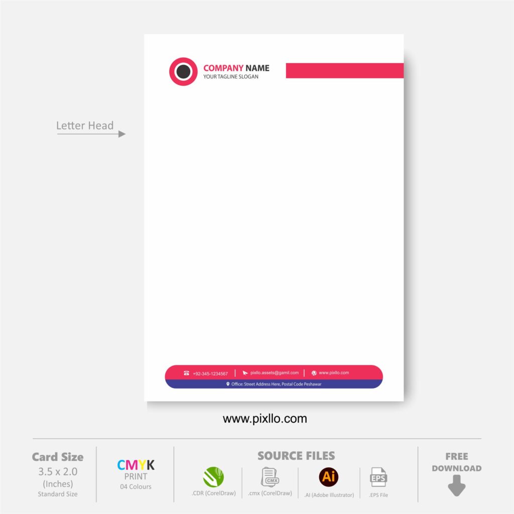 Download Free Clean Letter Head CDR Template Design with source files CorelDraw & Illustrator files (.cdr/.ai/.cmx/.eps) from pixllo.com