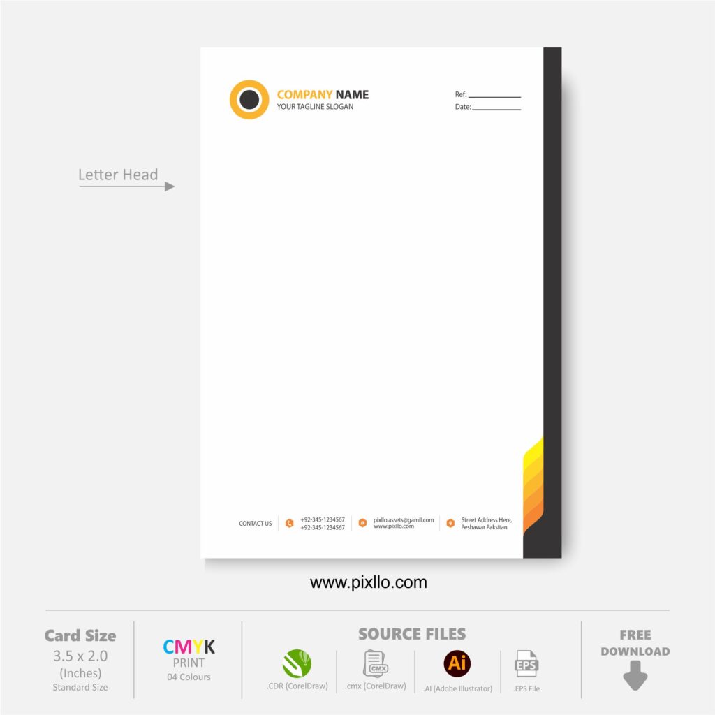Download Free Clean Letter Head CDR Template Design with source files CorelDraw & Illustrator files (.cdr/.ai/.cmx/.eps) from pixllo.com