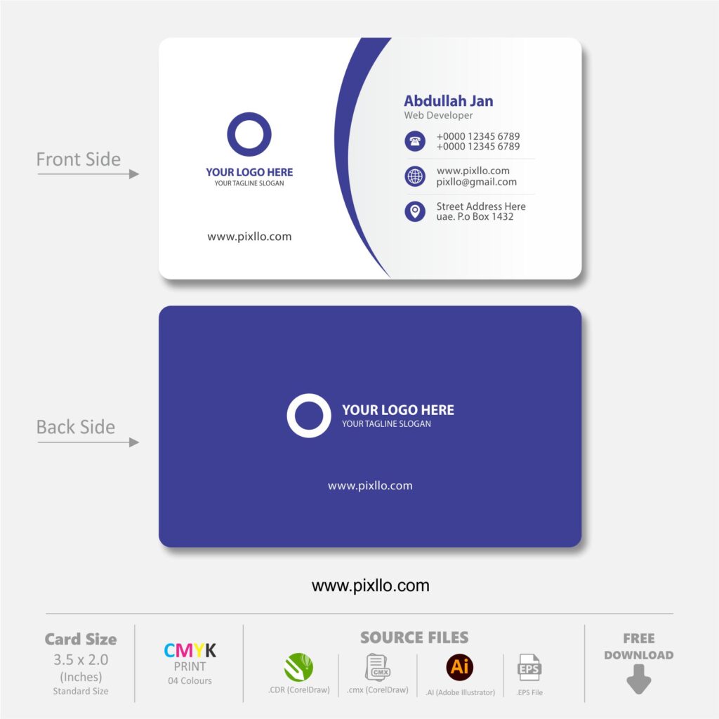 Download Free Clean Business Card CDR Template Design with source files CorelDraw & Illustrator files (.cdr/.ai/.cmx/.eps) from pixllo.com