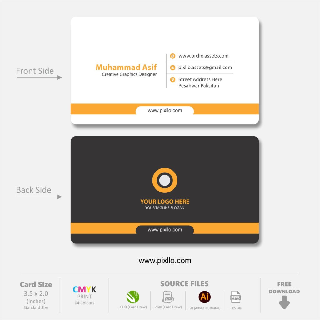 Download the Clean and Simple Business Card Template with source files CorelDraw & Illustrator files (.cdr/.ai/.cmx/.eps) from pixllo.com