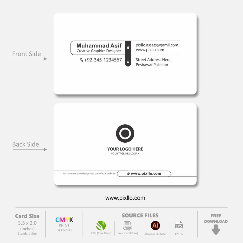 Download the Black & White Business Card Template with source files CorelDraw & Illustrator files (.cdr/.ai/.cmx/.eps) from pixllo.com