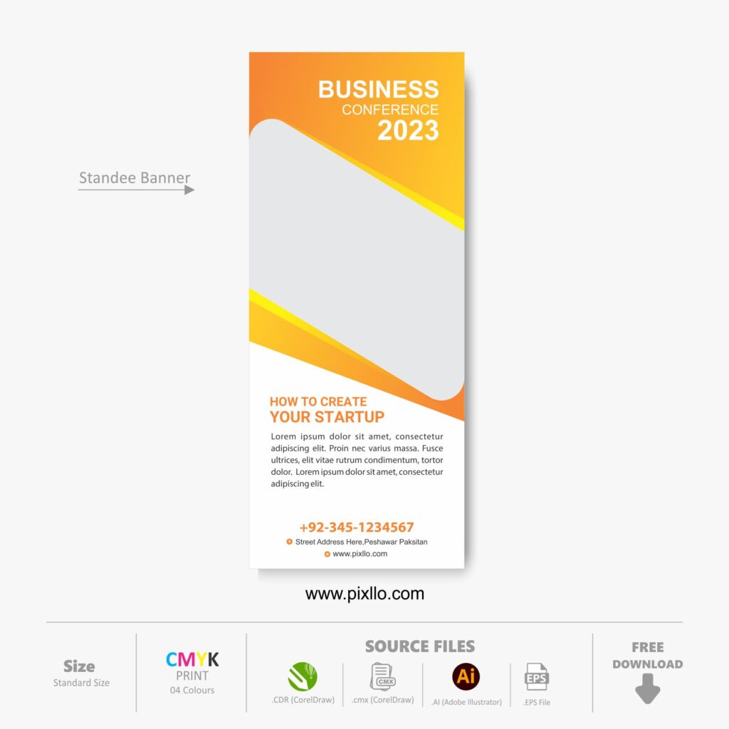 Download the Business Conference Standee & Rollup Template with source files CorelDraw & Illustrator files (.cdr/.ai/.cmx/.eps) from pixllo.com