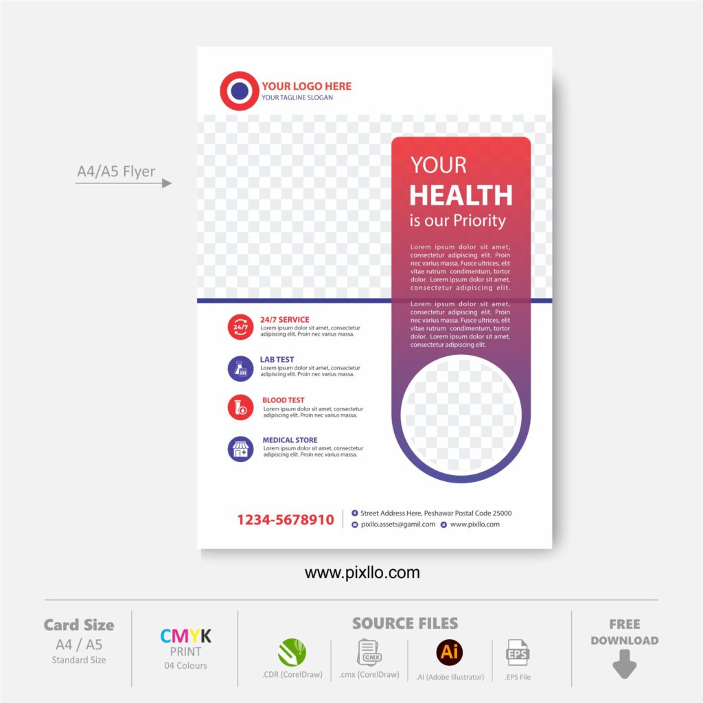 Download the Health Flyer Template with source files CorelDraw & Illustrator files (.cdr/.ai/.cmx/.eps) from pixllo.com