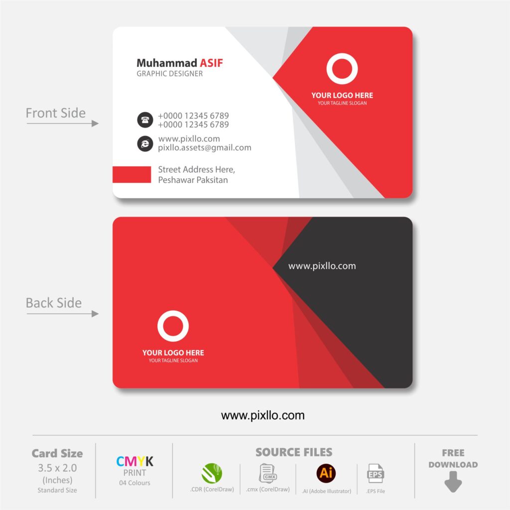 Download Free Latest Business Card CDR Template Design with source files CorelDraw & Illustrator files (.cdr/.ai/.cmx/.eps) from pixllo.com