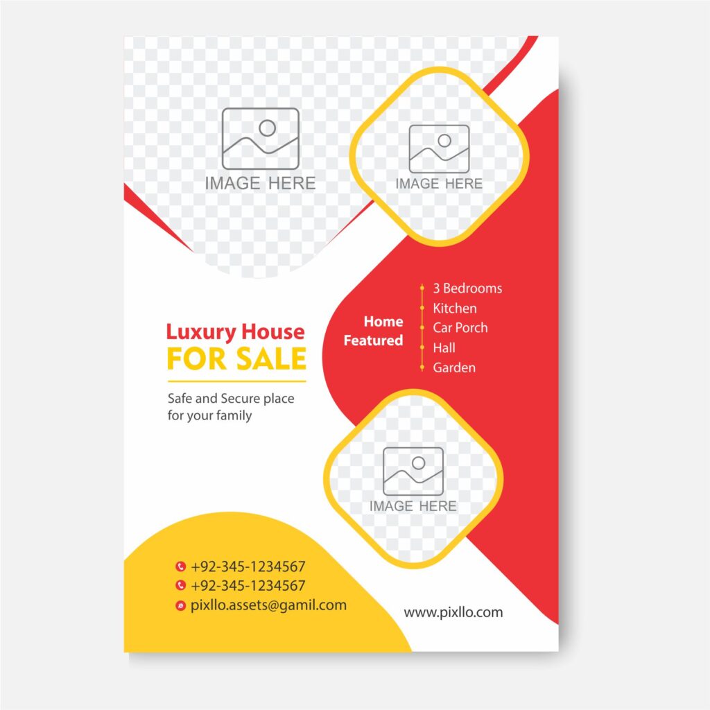 Download the Luxury House For Sale Flyer Template with source files CorelDraw & Illustrator files (.cdr/.ai/.cmx/.eps) from pixllo.com
