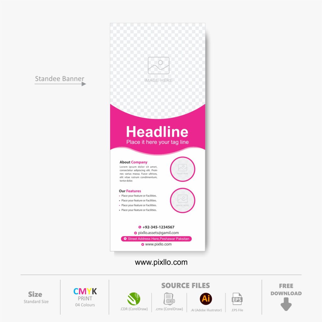 Download the New Standee Banner Template with source files CorelDraw & Illustrator files (.cdr/.ai/.cmx/.eps) from pixllo.com