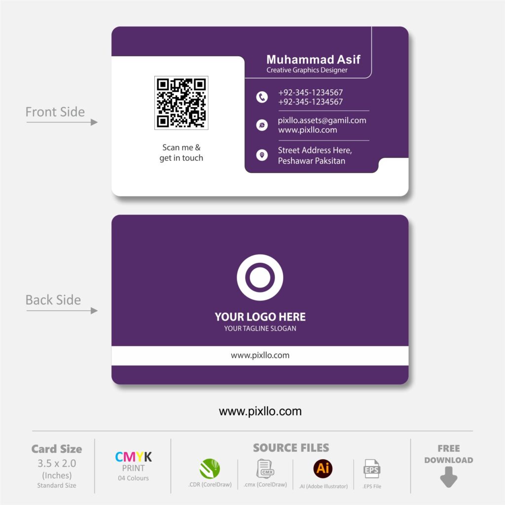 Download the Purple Business Card Template with source files CorelDraw & Illustrator files (.cdr/.ai/.cmx/.eps) from pixllo.com