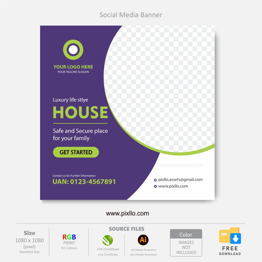 Download the Real Estate Banner Post Template with source files CorelDraw & Illustrator files (.cdr/.ai/.cmx/.eps) from pixllo.com