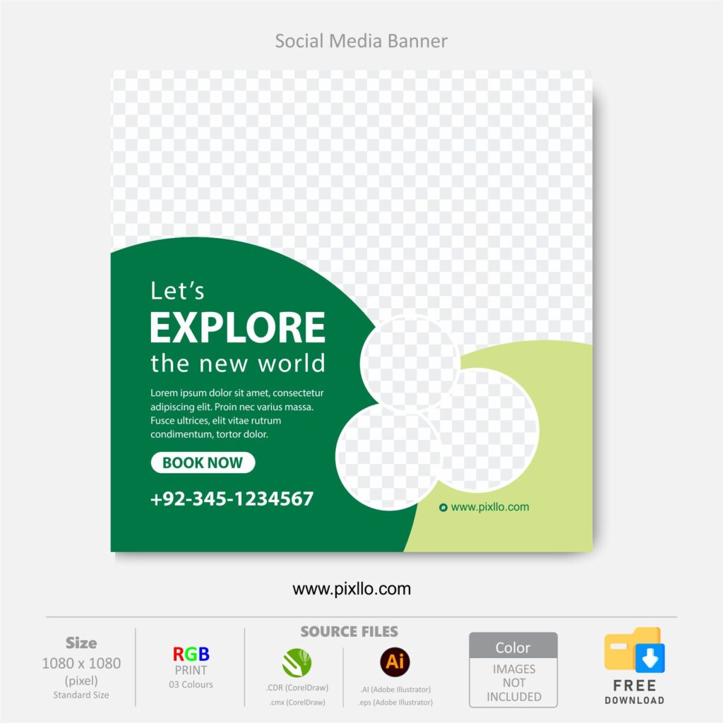 Download the Travel Social Media Post Template with source files CorelDraw & Illustrator files (.cdr/.ai/.cmx/.eps) from pixllo.com