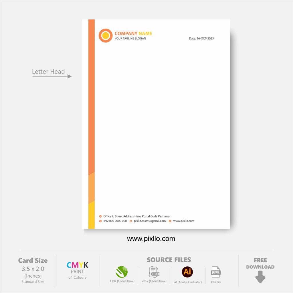Download the Free Clean Attractive Letter Head Template with source files CorelDraw & Illustrator files (.cdr/.ai/.cmx/.eps) from pixllo.com