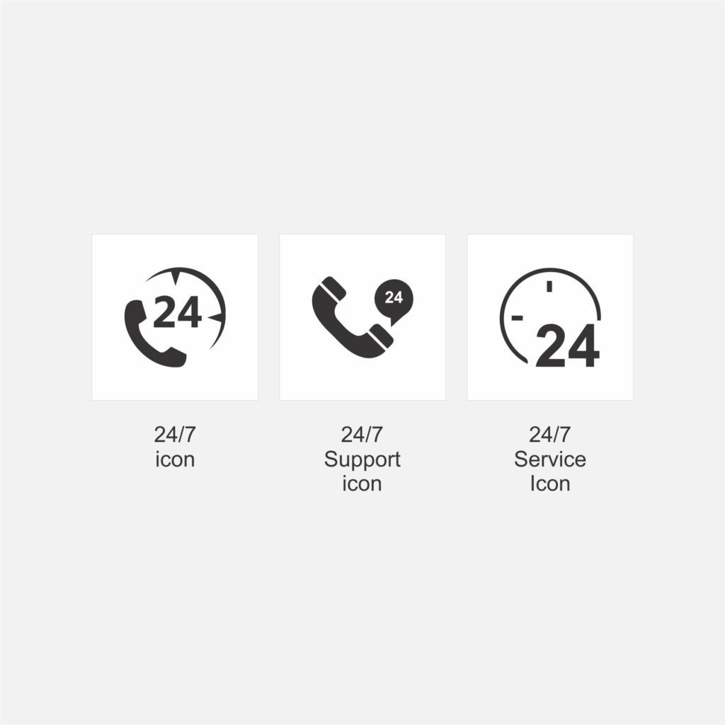 Download the 24/7 Support & Services Icons with source files CorelDraw & Illustrator files (.cdr/.ai/.cmx/.eps) from pixllo.com