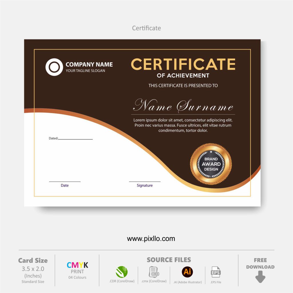 Download Free Certificate of Achievement Template with source files CorelDraw & Illustrator files (.cdr/.ai/.cmx/.eps) from pixllo.com