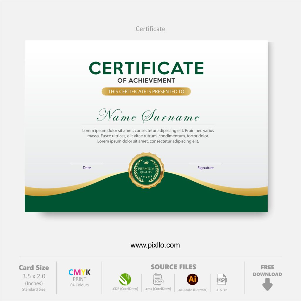 Download Free Certificate of Achievement Template with source files CorelDraw & Illustrator files (.cdr/.ai/.cmx/.eps) from pixllo.com