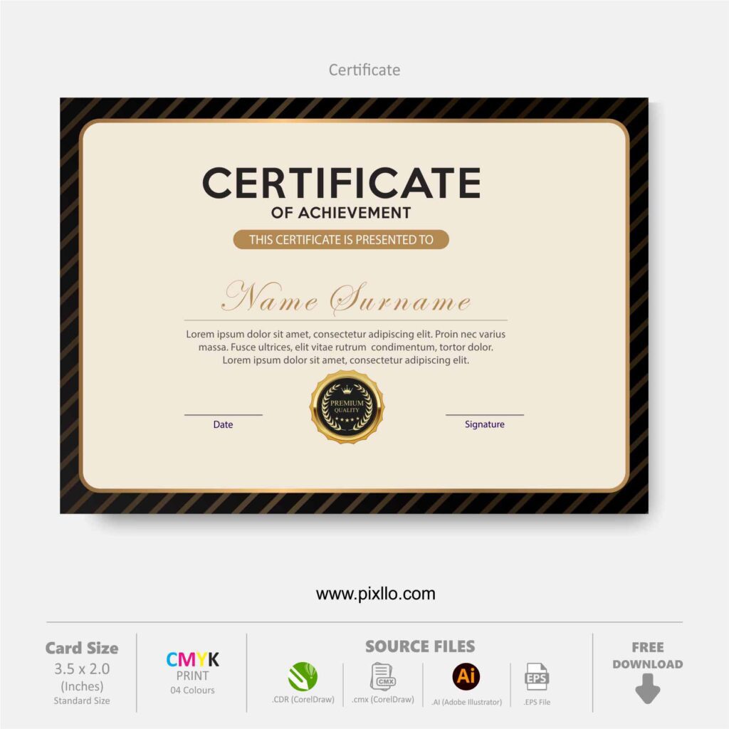 Download Free Certificate of Achievement Template with source files CorelDraw & Illustrator files (.cdr/.ai/.cmx/.eps) from pixllo.com