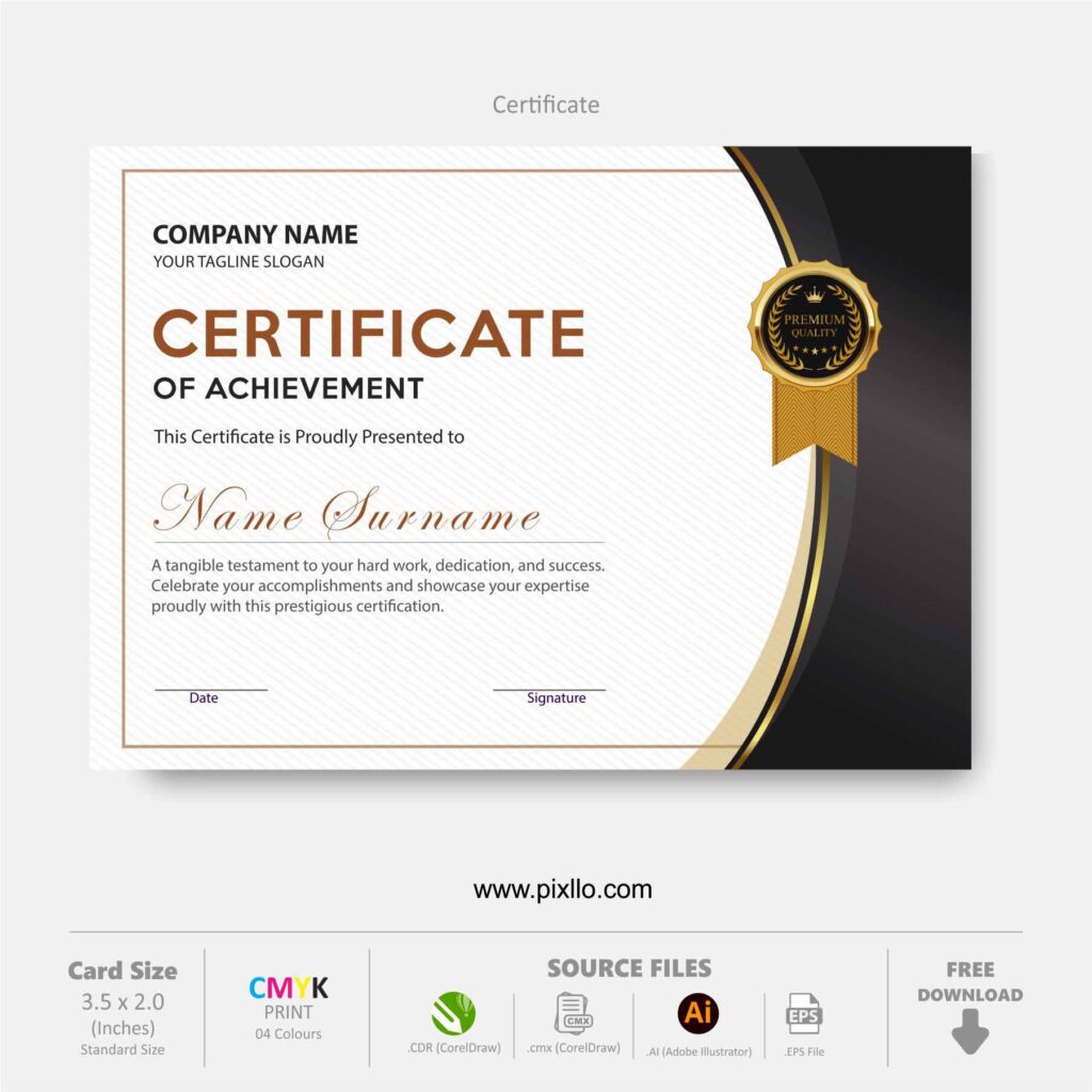 Download Free Certificate of Achievement Template with source files CorelDraw & Illustrator files (.cdr/.ai/.cmx/.eps) from pixllo.com