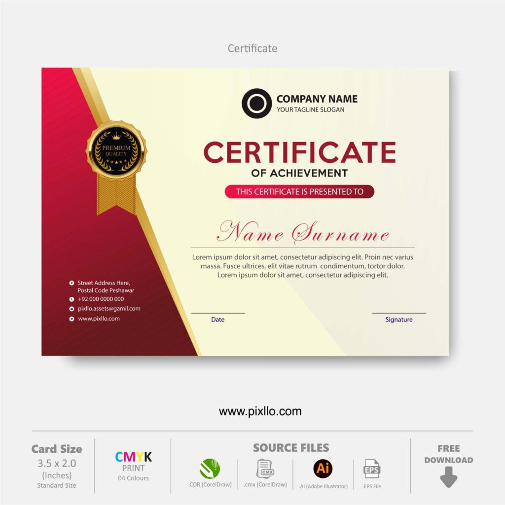 Download Free Certificate of Achievement Template with source files CorelDraw & Illustrator files (.cdr/.ai/.cmx/.eps) from pixllo.com