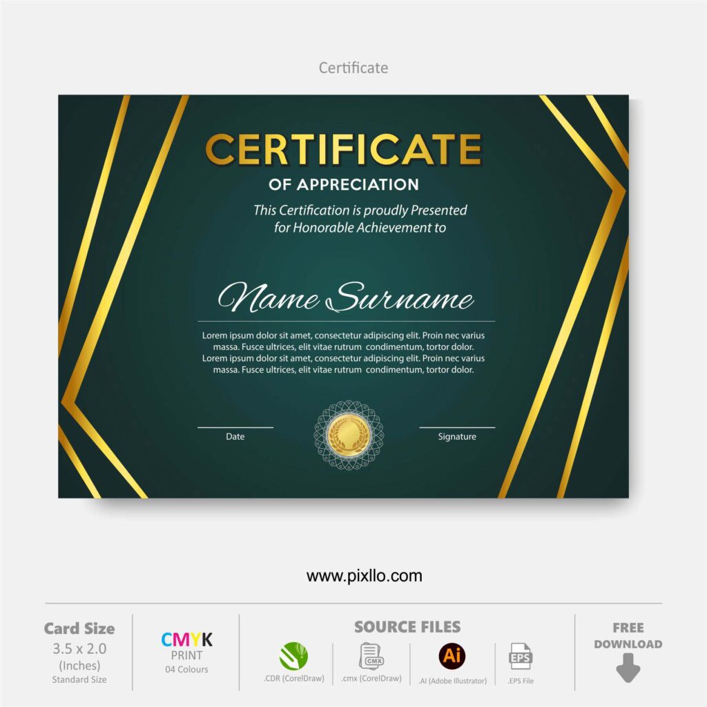Download Free Corporate Certificate Template with source files CorelDraw & Illustrator files (.cdr/.ai/.cmx/.eps) from pixllo.com