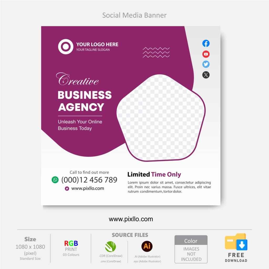 Download the Creative Marketing Social Media Post Template with source files CorelDraw & Illustrator files (.cdr/.ai/.cmx/.eps) from pixllo.com