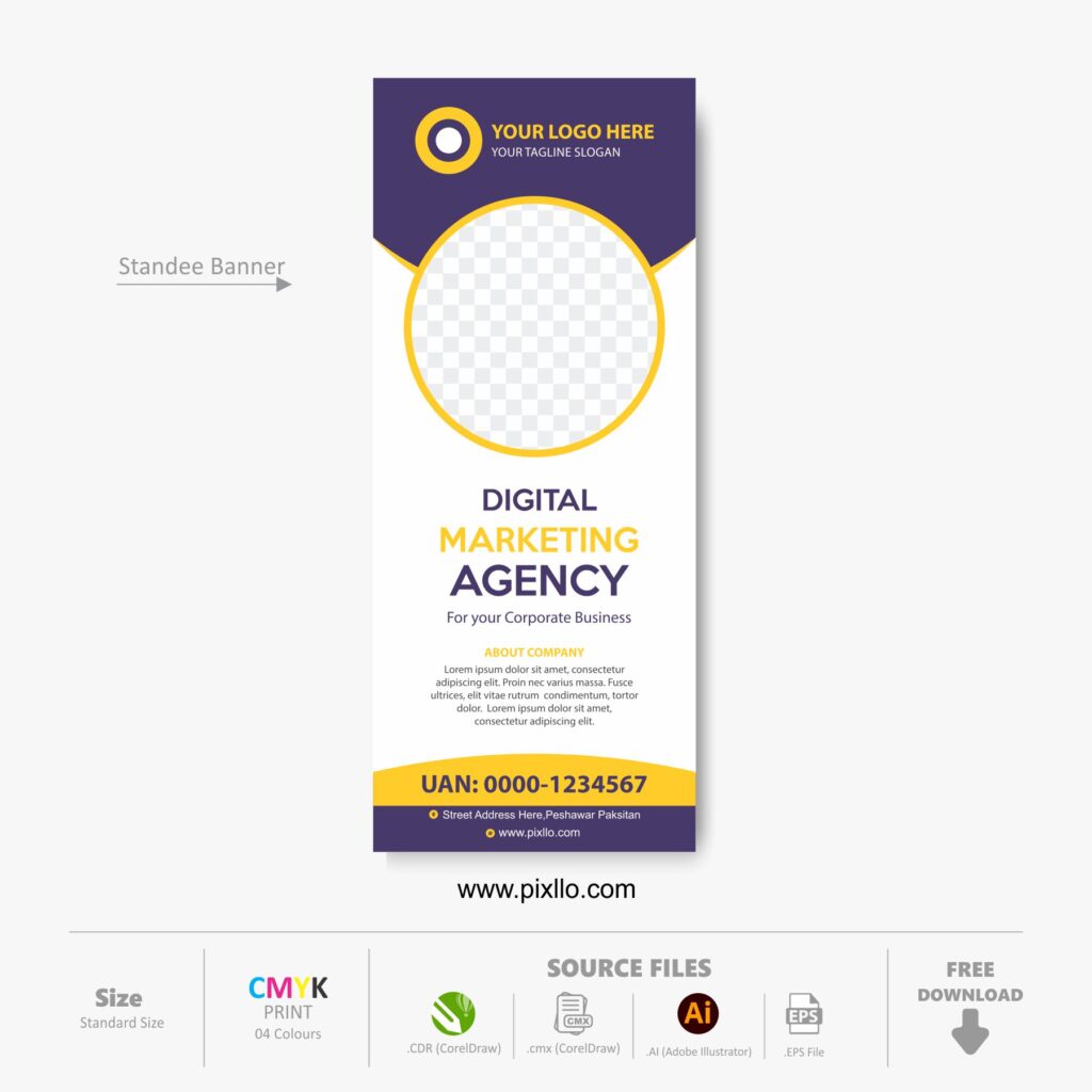 Download the Digital Marketing Agency Rollup Banner Template with source files CorelDraw & Illustrator files (.cdr/.ai/.cmx/.eps) from pixllo.com