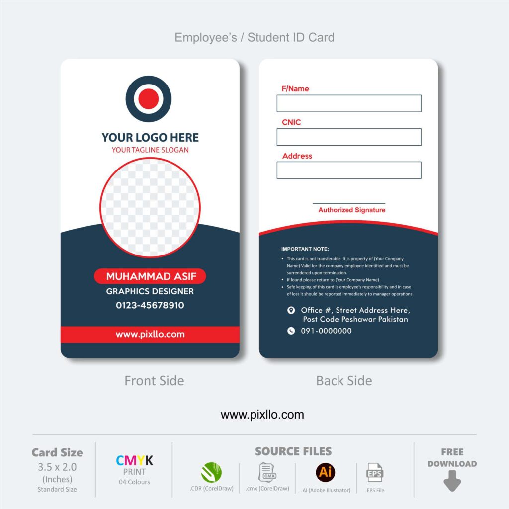 Download Free Employee ID Card Template Design with source files CorelDraw & Illustrator files (.cdr/.ai/.cmx/.eps) from pixllo.com
