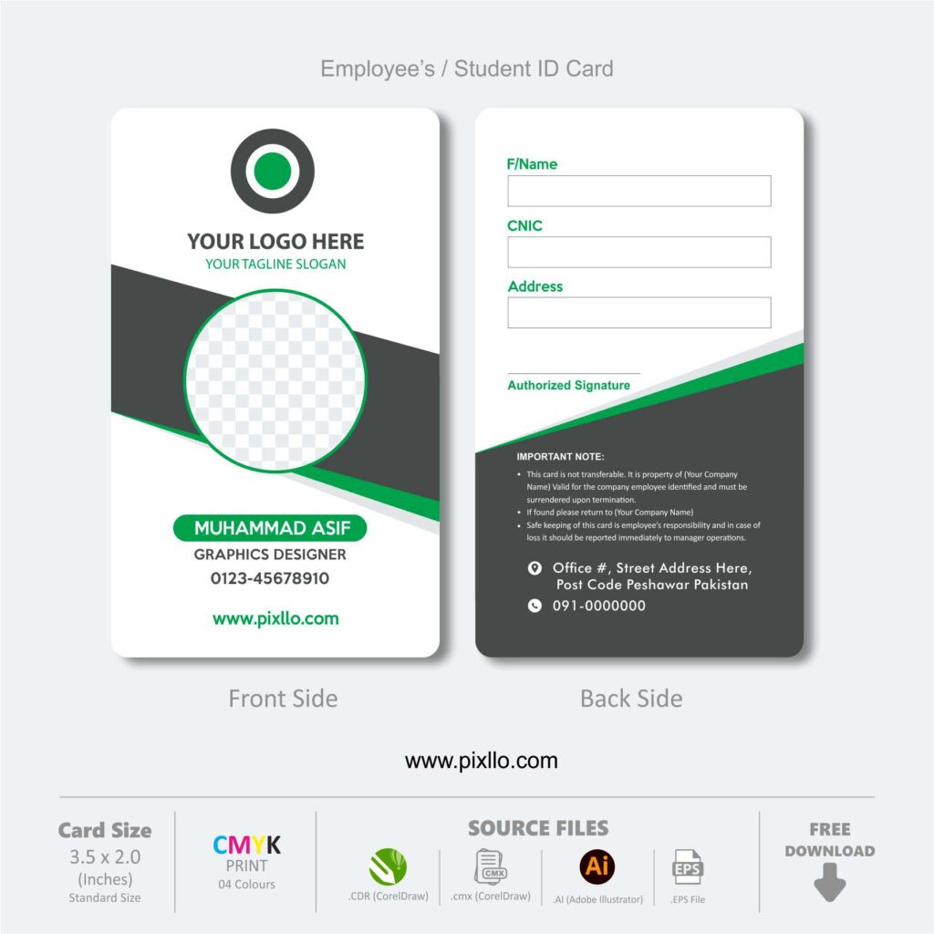 Download Free Employee ID Card Template Design with source files CorelDraw & Illustrator files (.cdr/.ai/.cmx/.eps) from pixllo.com