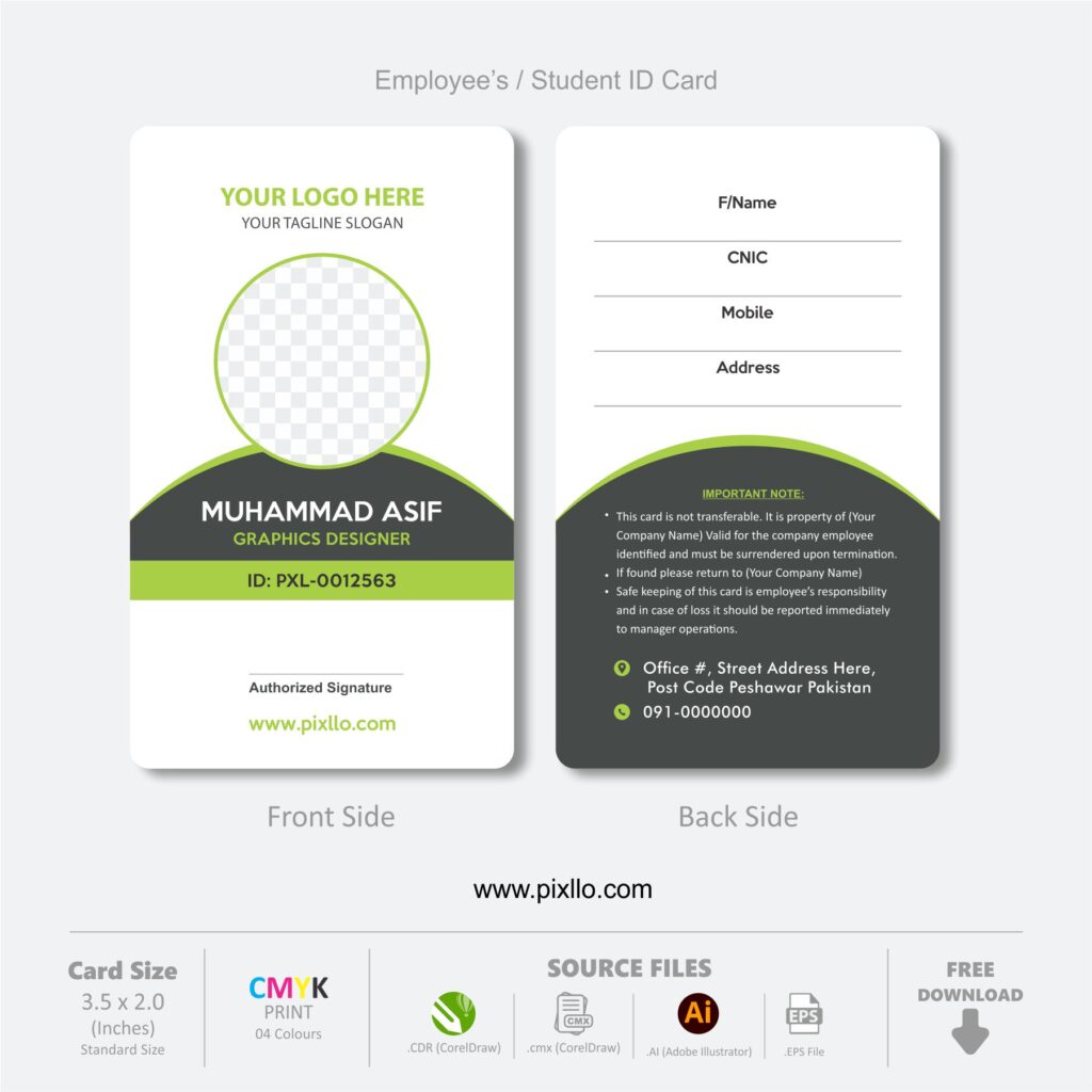 Download Free Employee ID Card Template Design with source files CorelDraw & Illustrator files (.cdr/.ai/.cmx/.eps) from pixllo.com