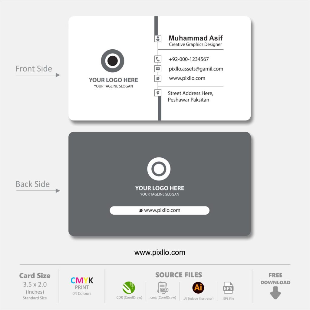 Download the Grey Business Card Template with source files CorelDraw & Illustrator files (.cdr/.ai/.cmx/.eps) from pixllo.com