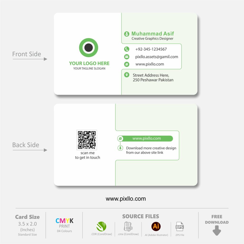 Download the Light Green Business Card Template with source files CorelDraw & Illustrator files (.cdr/.ai/.cmx/.eps) from pixllo.com