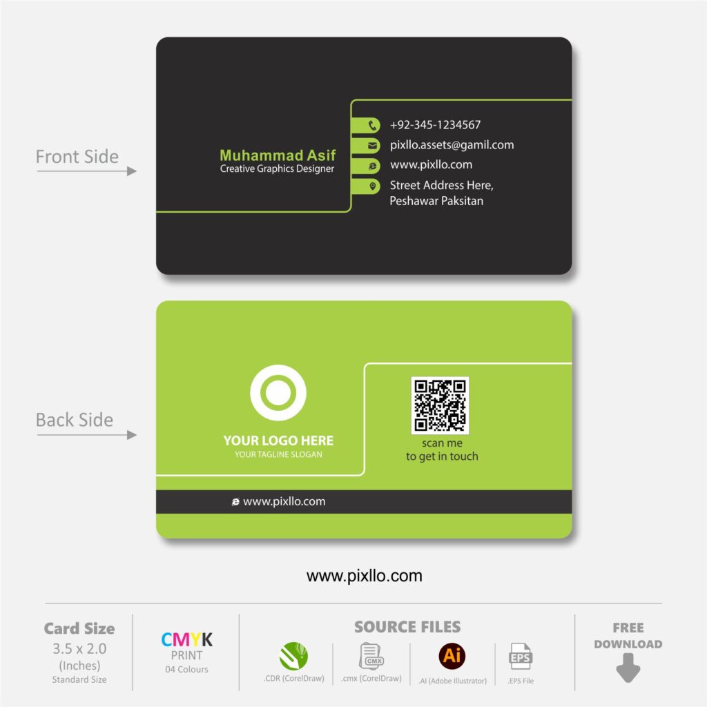 Download the Modern Decent Business Card Template with source files CorelDraw & Illustrator files (.cdr/.ai/.cmx/.eps) from pixllo.com