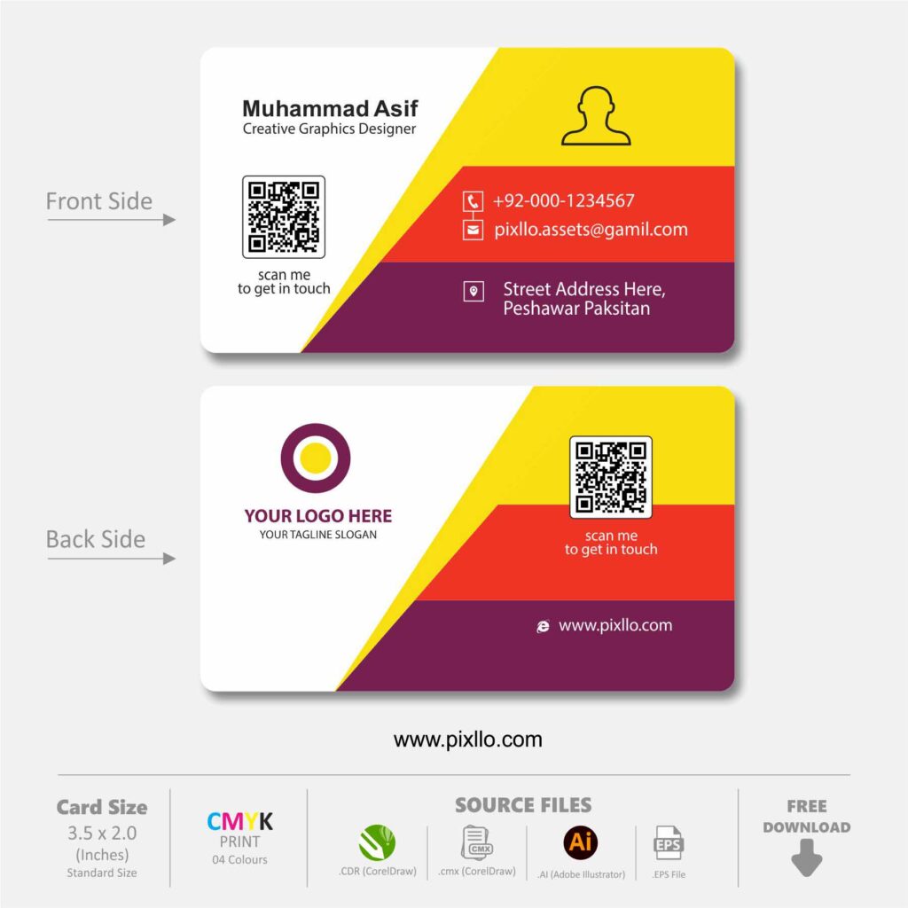 Download the Red & Yellow Business Card Template with source files CorelDraw & Illustrator files (.cdr/.ai/.cmx/.eps) from pixllo.com