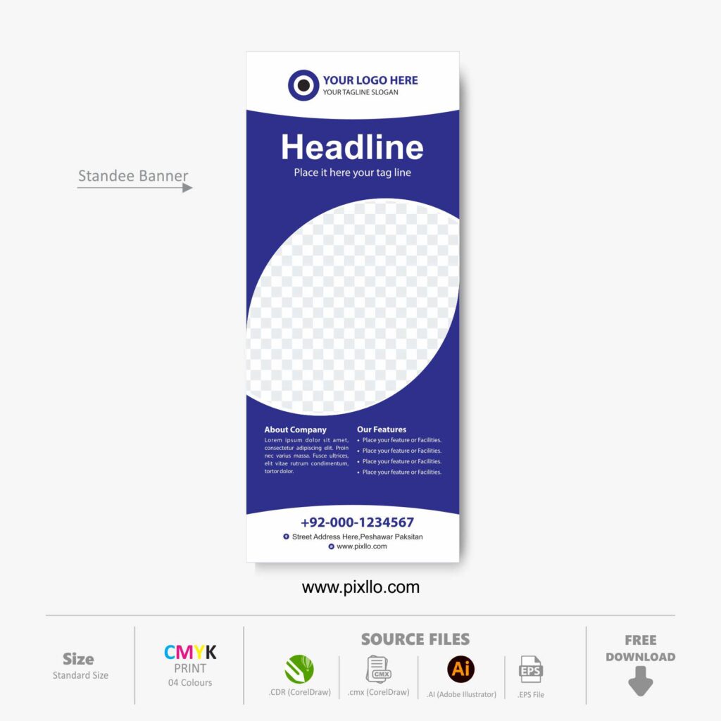 Download the Rollup and Standee Banner Template with source files CorelDraw & Illustrator files (.cdr/.ai/.cmx/.eps) from pixllo.com