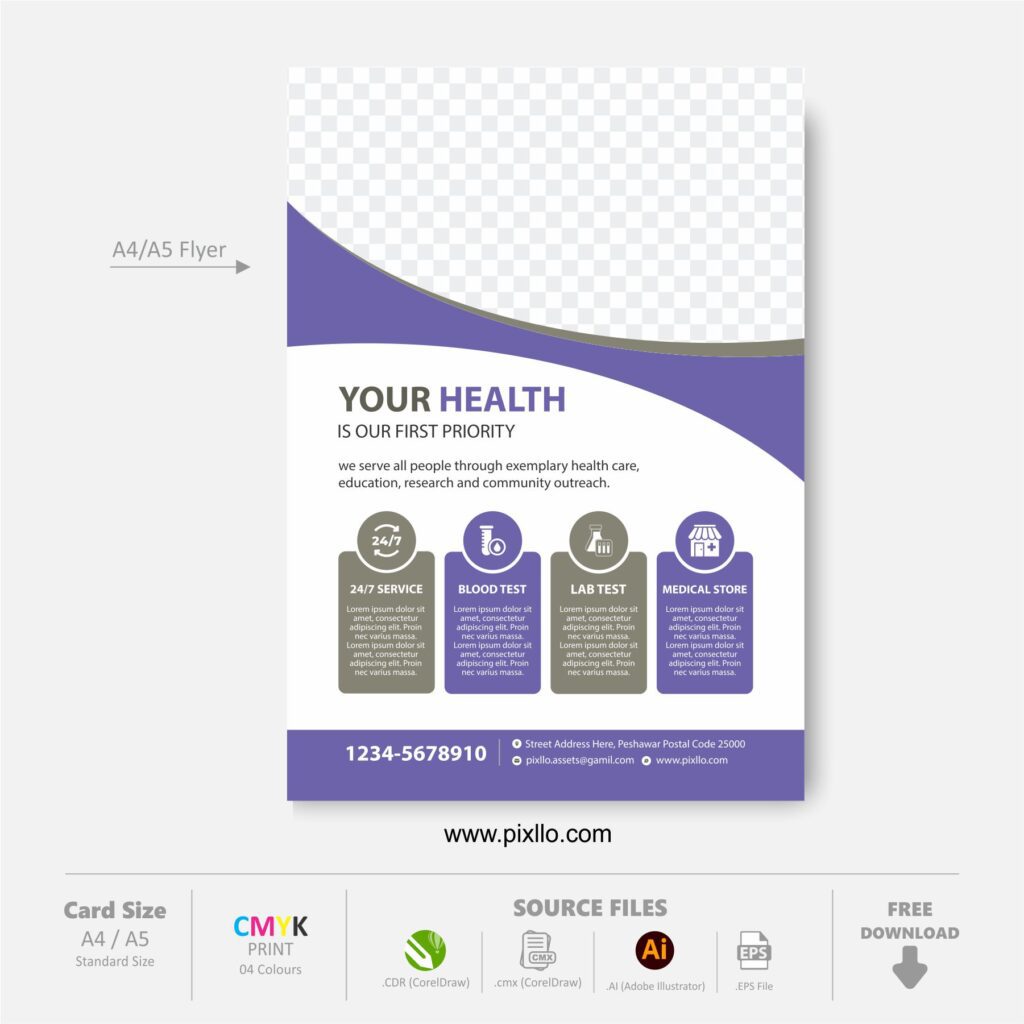 Download the Medical Health Flyer Template with source files CorelDraw & Illustrator files (.cdr/.ai/.cmx/.eps) from pixllo.com