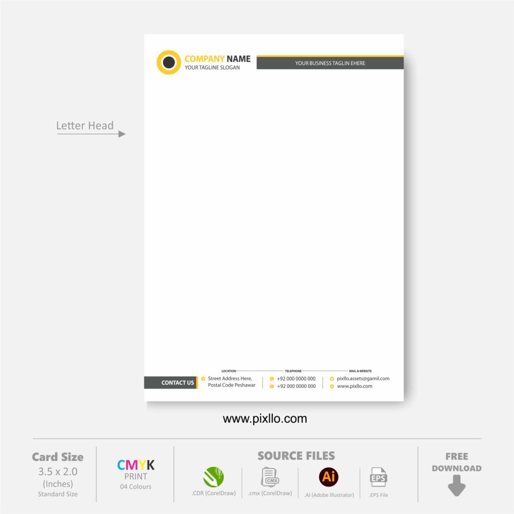 Download Free Unique Modern Letter Head Template Design with source files CorelDraw & Illustrator files (.cdr/.ai/.cmx/.eps) from pixllo.com