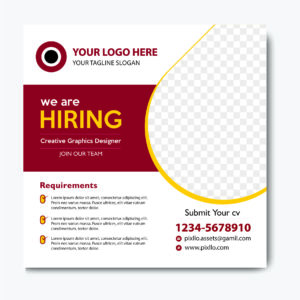 Download the We are Hiring Social Media Post Template with source files CorelDraw & Illustrator files (.cdr/.ai/.cmx/.eps) from pixllo.com