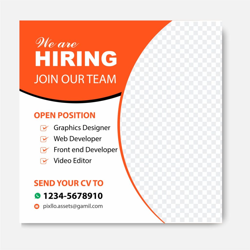 Download the We Are Hiring Social Media Post Template with source files CorelDraw & Illustrator files (.cdr/.ai/.cmx/.eps) from pixllo.com
