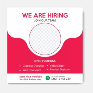 Download the We Are Hiring Social Media Post Template with source files CorelDraw & Illustrator files (.cdr/.ai/.cmx/.eps) from pixllo.com