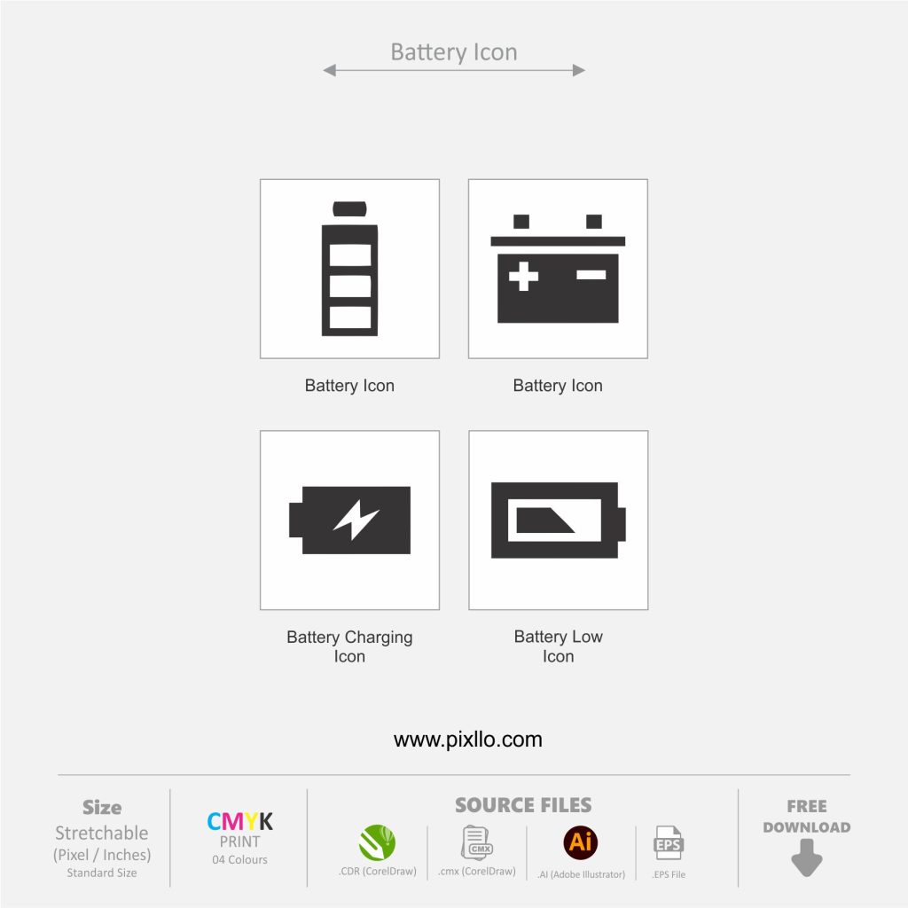 Download the Battery Icons Icons with source files CorelDraw & Illustrator files (.cdr/.ai/.cmx/.eps) from pixllo.com